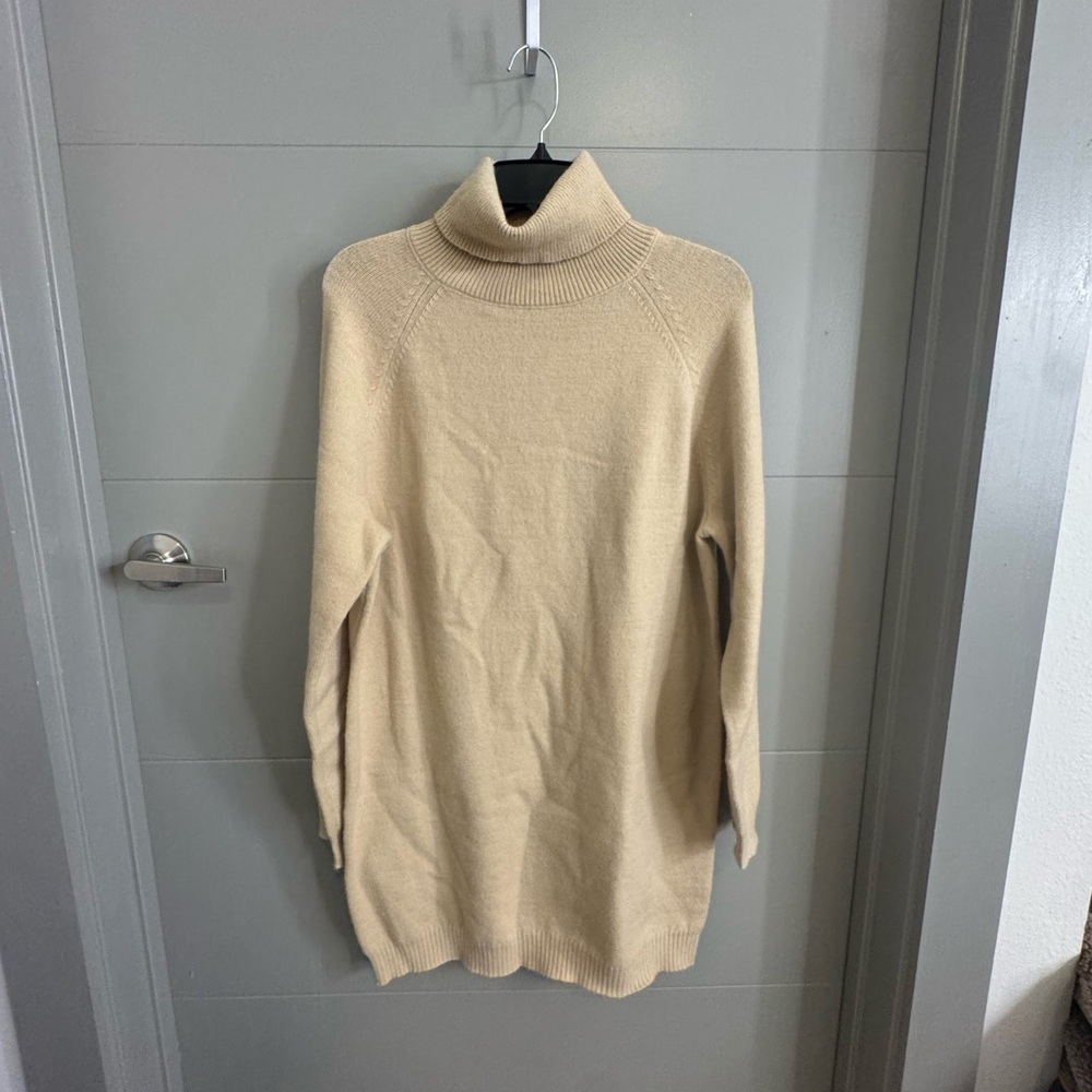 Elegant Beige Turtleneck Dress